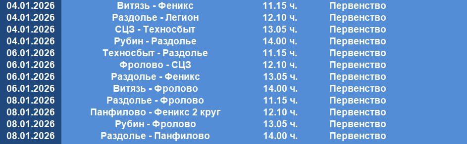 Календарь матчей городского первенства по футзалу