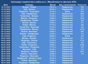 Расписание футзальных матчей в Михайловке на 2025 год